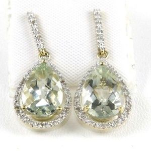 Green Amethyst & Diamond Earrings 14K YG 3.92Ct